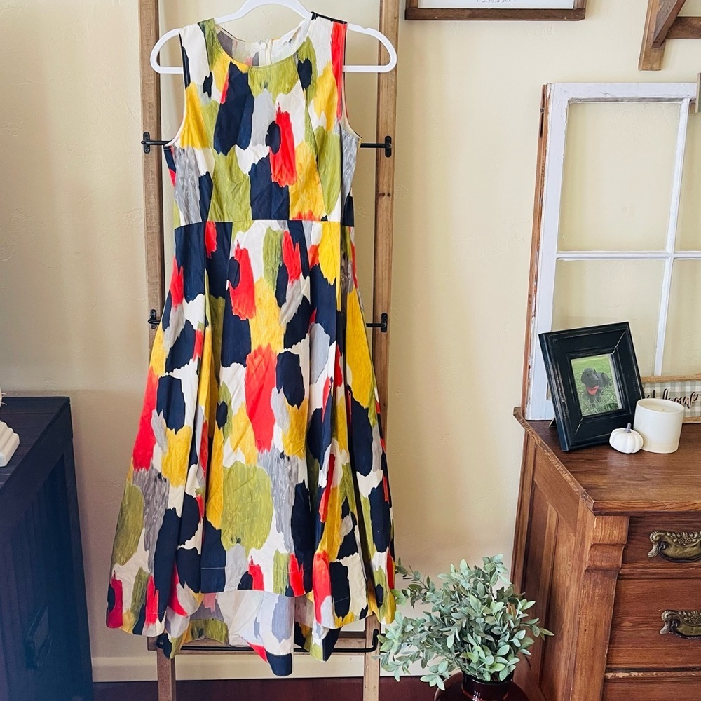 COS Multicolor Abstract Print Midi Dress - Navy, Red, Yellow, Green, White